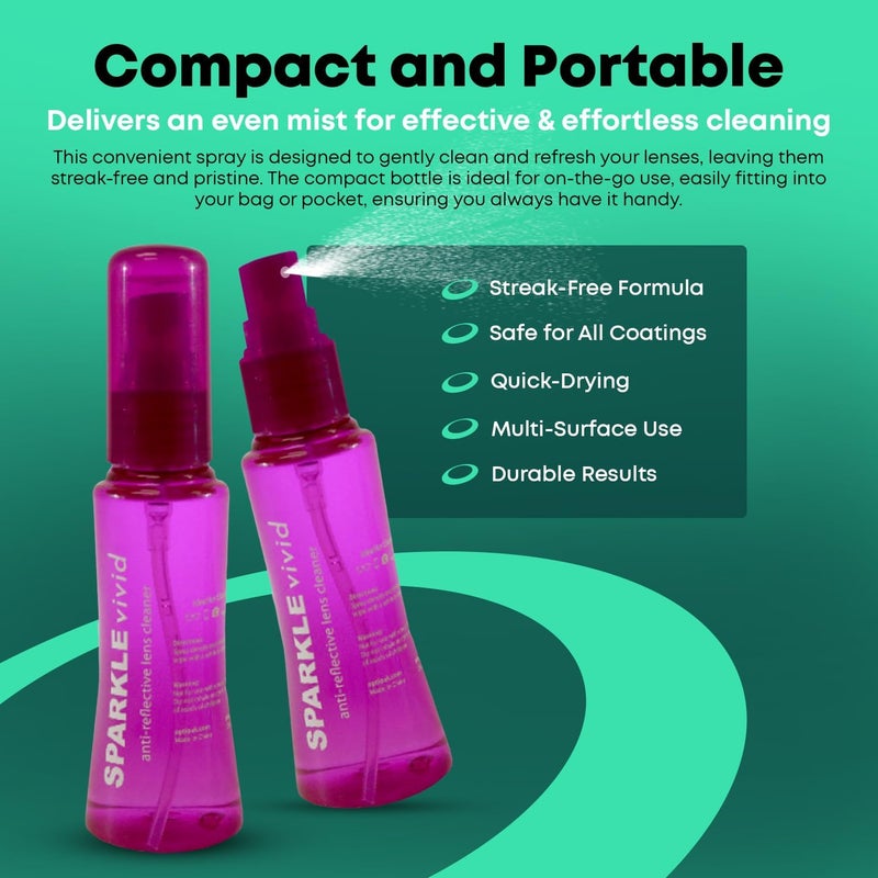 OPTIPAK Sparkle Vivid Anti-Reflective Safe Lens Cleaner Spray Kit - (2) 2oz Glasses Cleaner Spray & (2) Microfiber Cloth for Eyeglasses, Sunglasses, Lenses, Screens and Camera Cleaning Kit (4 Piece Set) - Image 3
